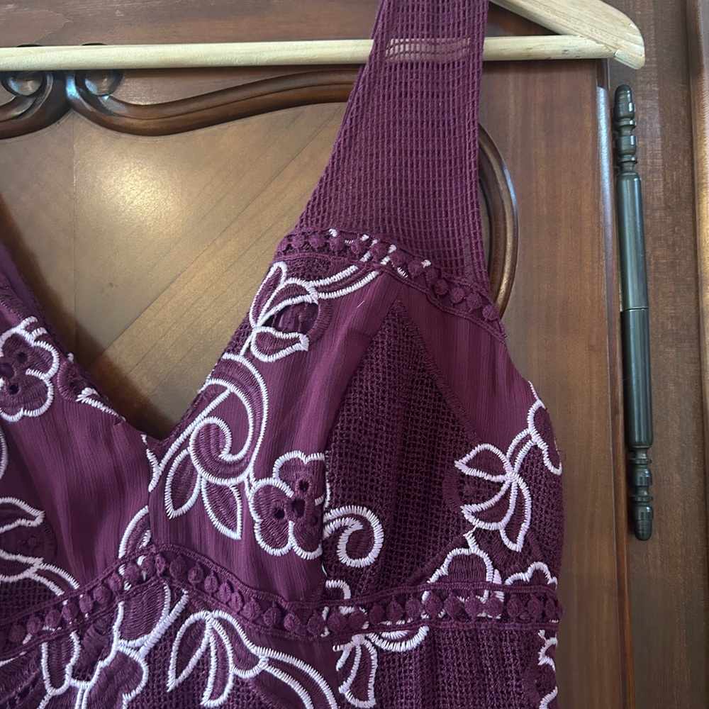 Anthropologie Moulinette Soeurs Wine/pink embroidered Midi Dress size 4 - Picture 4 of 8